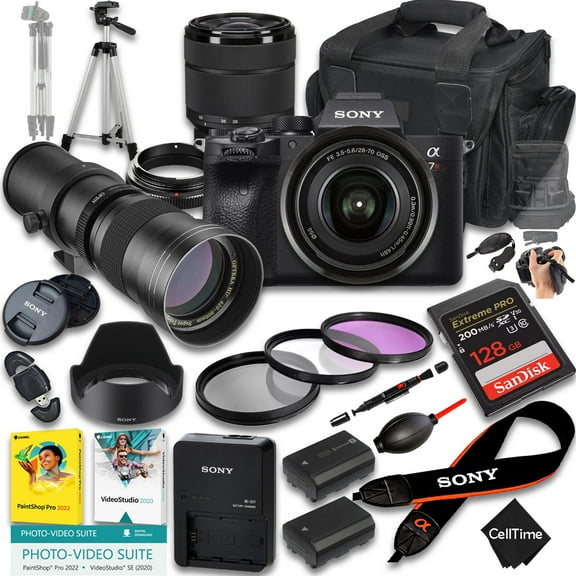 Sony a7R IVA Mirrorless Camera w/ FE 28-70mm OSS   420-800mm f/8 Manual Telephoto Lens, 128GB Memory, Extra Battery, Case & More (23pc Bundle) (International Version)