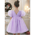 thumbnail image 2 of Flower Girl Dress Organza Toddler Dresses Puff Sleeve & Bow Bcak Girls Princess Dress for Wedding Birthday -Lilac-12Y, 2 of 8