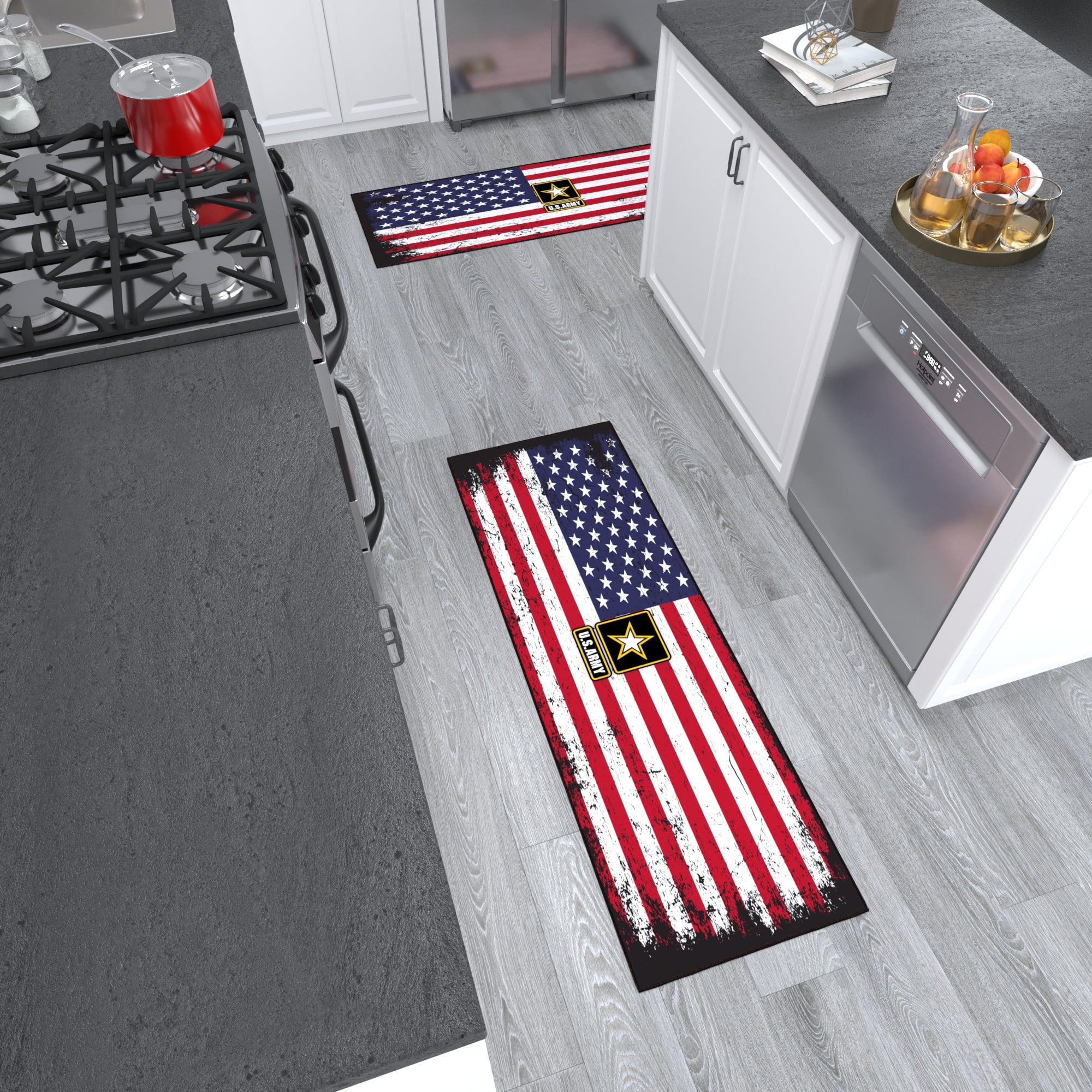 Ottomanson US ARMY USA Flag Machine Washable Non-Slip Rubberback 2x5 Runner Rug, 20"x 59", Red/White