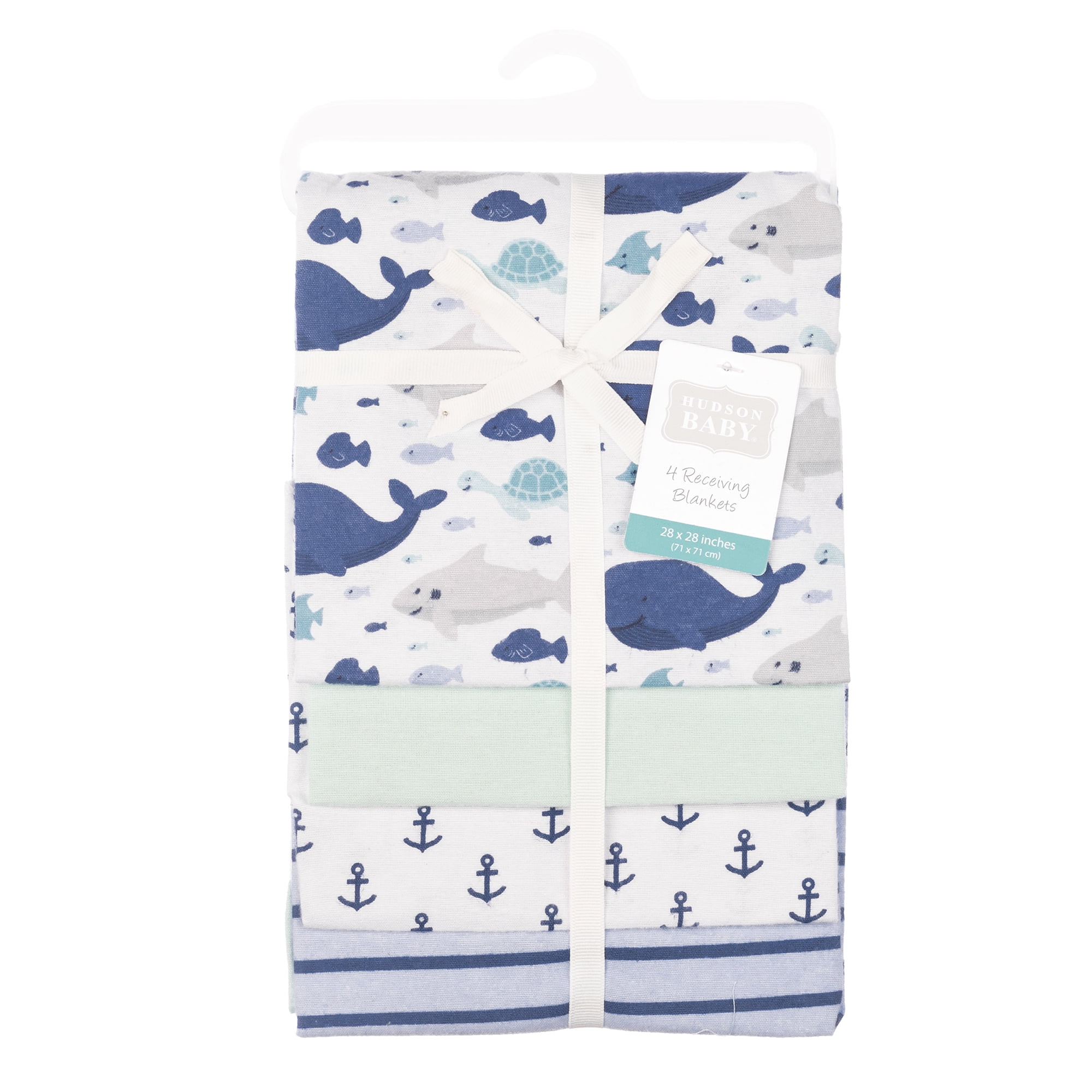 Hudson Baby Cotton Flannel Receiving Blankets 4-Pack, Sea Friends , One Size