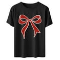 thumbnail image 5 of Kaemgyyd Valentine Shirts for Women Vintage Bow Printed T Shirt Rolled up Short Sleeve Valentines Gift Casual Tee Tops, 5 of 6