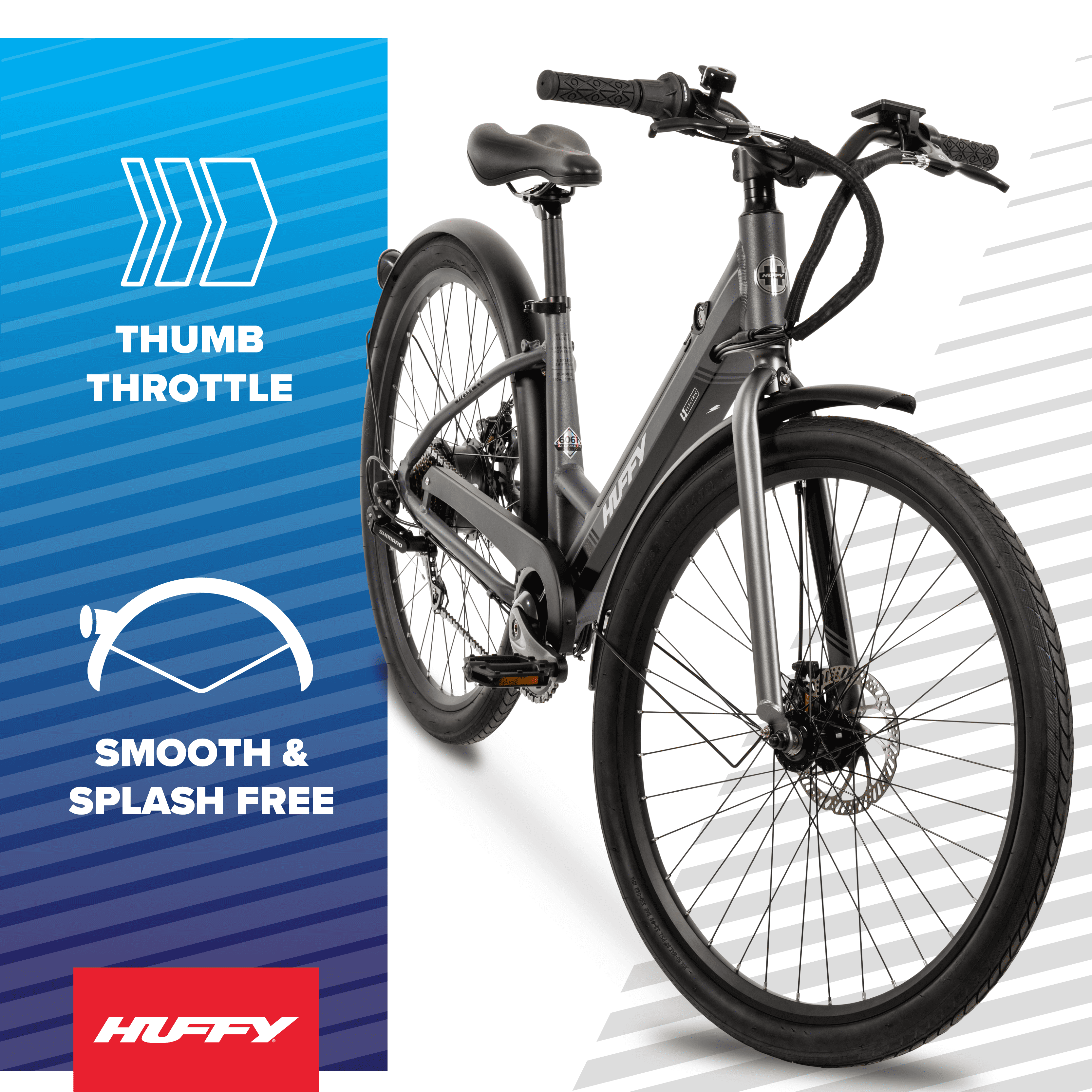 Huffy 27.5” Vienna 36V Electric Bike, Fits Riders 60”+, Gray, Adult, Unisex