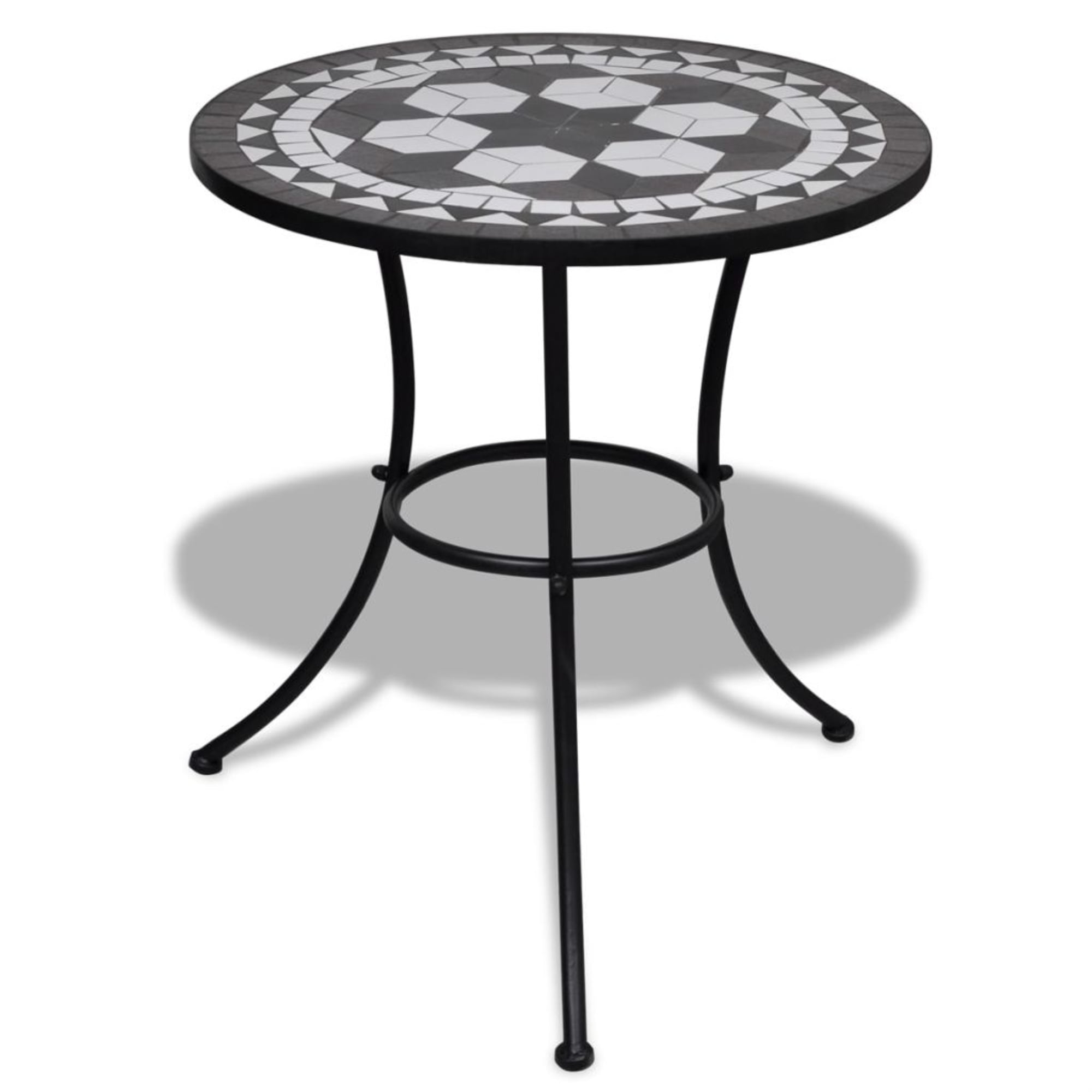 ROUND BISTRO TABLE BLACK SILVER FRAME GLASS OUTDOOR GARDEN PATIO FURNITURE CAFE 