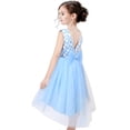 thumbnail image 3 of Vestido de Niña Azul Encaje Cuadros Perla Diseño Calado Tul Princesa Certamen Fiesta 6 Años, 3 of 8
