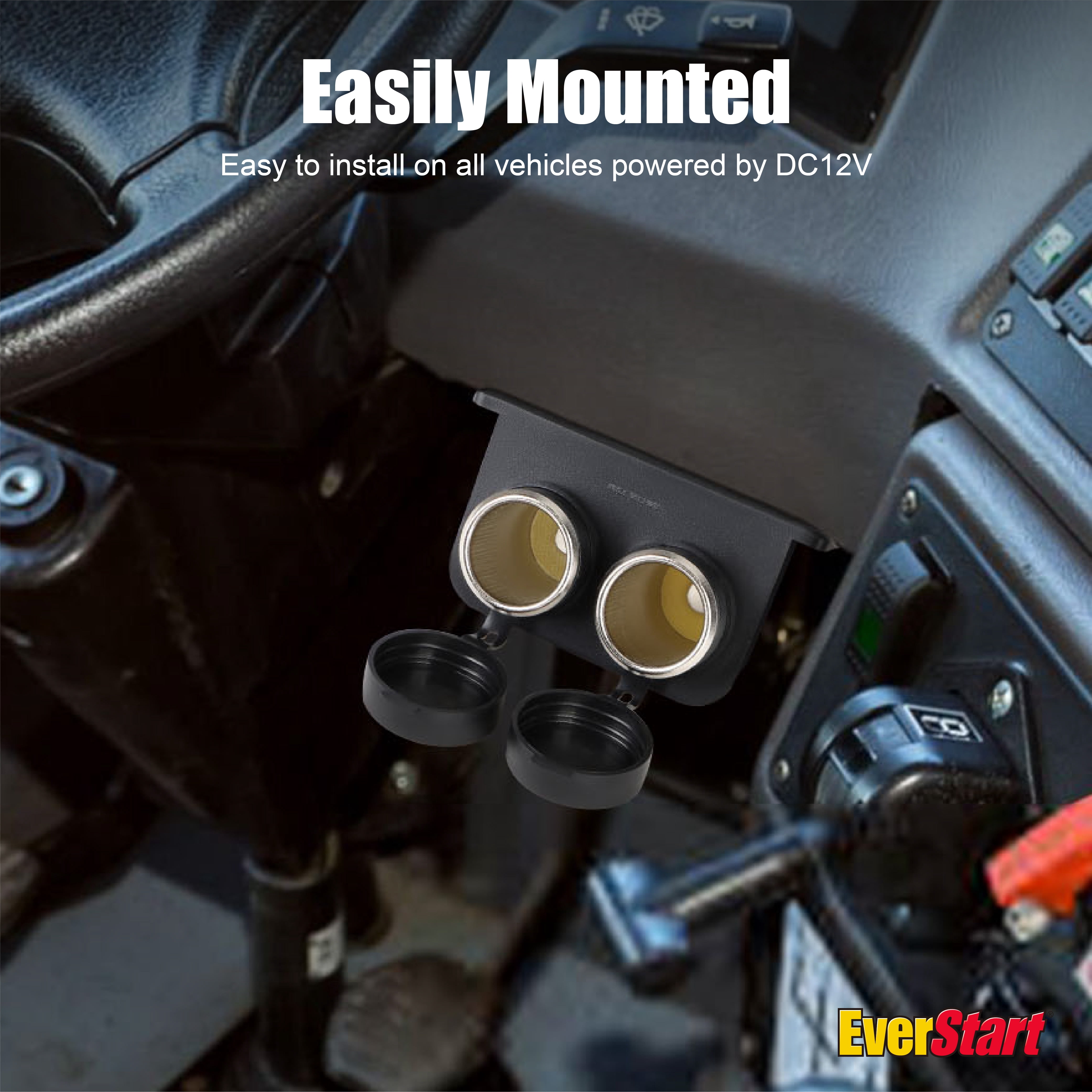 EverStart Auto Auxiliary Dual 12 Volt Power Outlet, Cigarette Lighter Socket Adapter Black