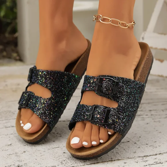 Platform Shoes for Women New Summer Open Toe Flat Cork Women‘s Clogs Shoes Outdoor Sandals Buckle Bling Women‘s Casual Slippers tzw