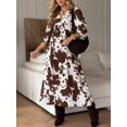 thumbnail image 6 of Multicolor Plus Size Cow Print Boho Dress Loose Fit Lantern Sleeve V-Neck, 6 of 10