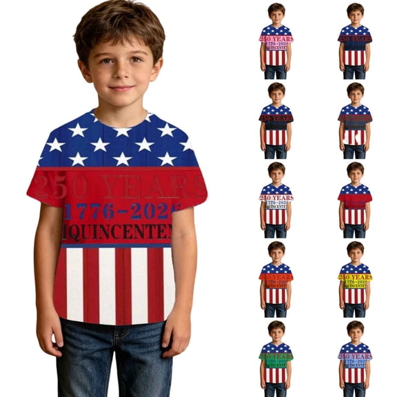 250th Anniversary Usa Shirt Kids Crewneck Pullover Casual Short Sleeve Graphic Tees 4th of July Shirts for Boys Girls Daily Wear
