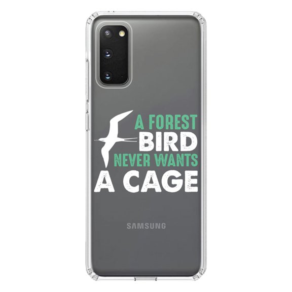 DistinctInk Clear Shockproof Hybrid Case for Galaxy S20 PLUS / 5G (6.7" Screen) - TPU Bumper Acrylic Back Tempered Glass Screen Protector - A Forest Bird Never Wants a Cage