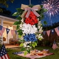 thumbnail image 6 of AYktou Patriotic Wreaths for Front Door, Independence Day Teardrop Swags Wreath Artificial Hydrangea Ears Bows Red White Blue Border Hanging Ornaments for Front Door Wall Indoor Outdoor Home Decor, 6 of 9