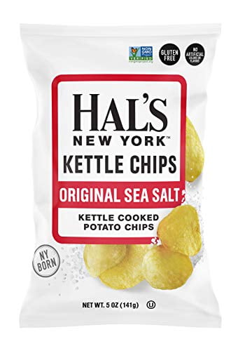 Hal's New York Kettle Cooked Potato Chips, Gluten Free, Sea Salt, 5 oz Bag (Pack of 3)
