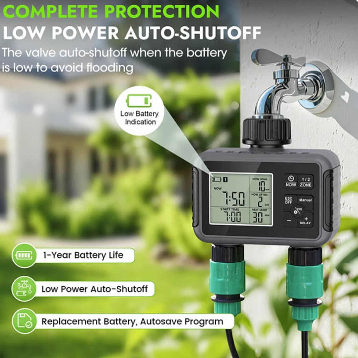 16-Nozzle Oscillating Sprinkler with Dual-Zone Sprinkler Water Timer, Adjustable Garden Sprinkler Watering System, 360° 16-Hole Automatic Rocking Sprinkler (Ground-Insert, Sprinklers)