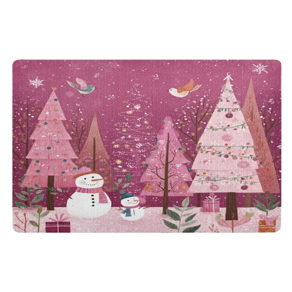 32x20 Inch Doormat Indoor Entrance Mat Entrance Welcome Mat Outdoor Mats for Front Door Pink Christmas Forest