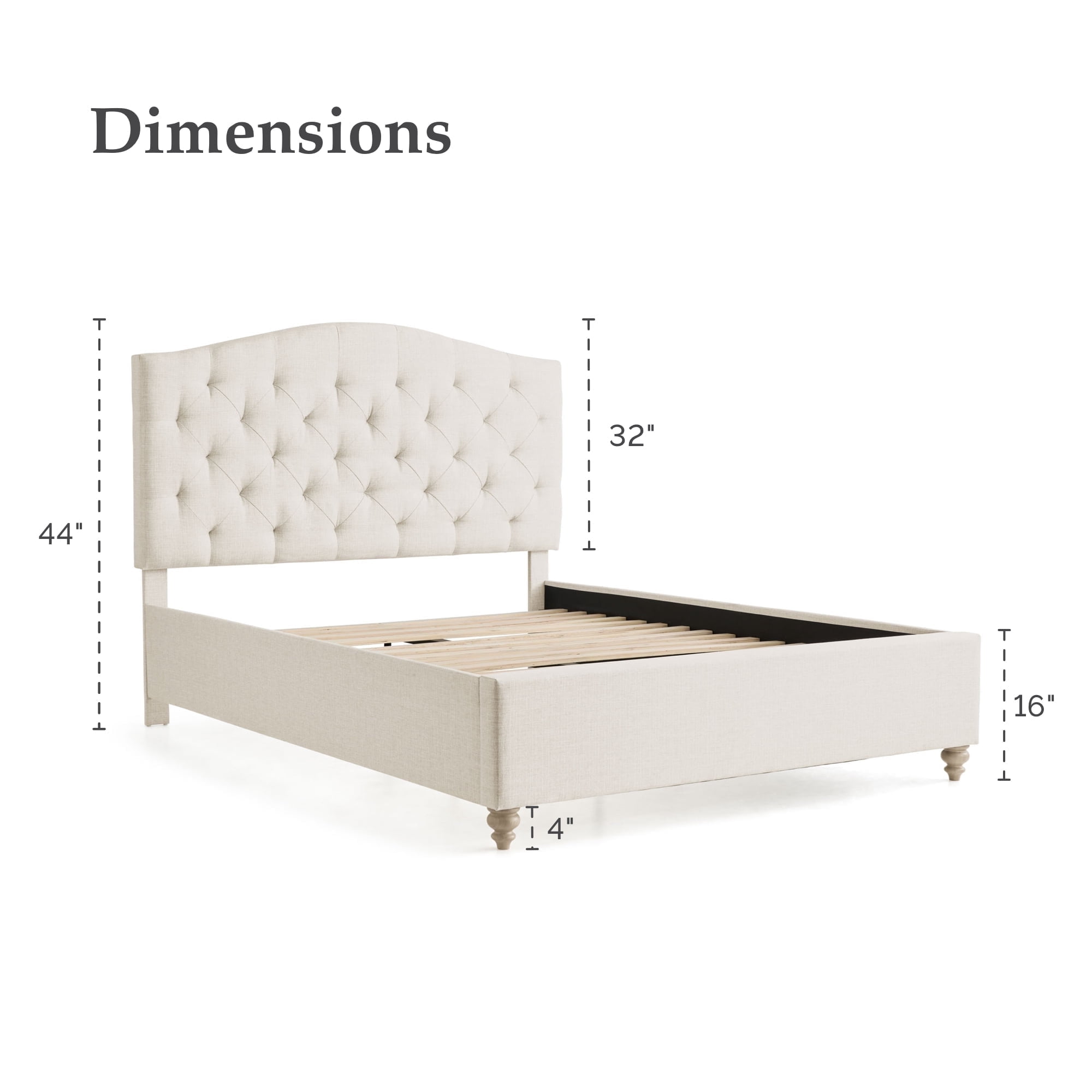 My Texas House Anna King Diamond Tufted Upholstered Slat Bed with Hardware, Cream