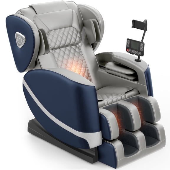 Znines Zero Gravity Full Body Massage Chair - Features 10 Fixed Rollers, Heating, Foot Massage, Bluetooth Speaker, Blue