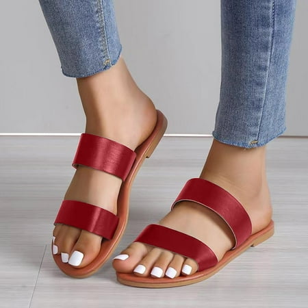 

Cathalem Fashion Spring And Summer Women Slippers Flat Bottom Lightweight Slip On Open Toe Solid Color Women Summer Slippers Red 8