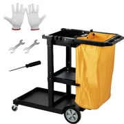 BENTISM Commercial Janitorial Janitor cart 3-Shelf 200 lbs Janitorial Trolley Cleaning Cart with 25 Gallons PVC Bag for Housekeeping Office