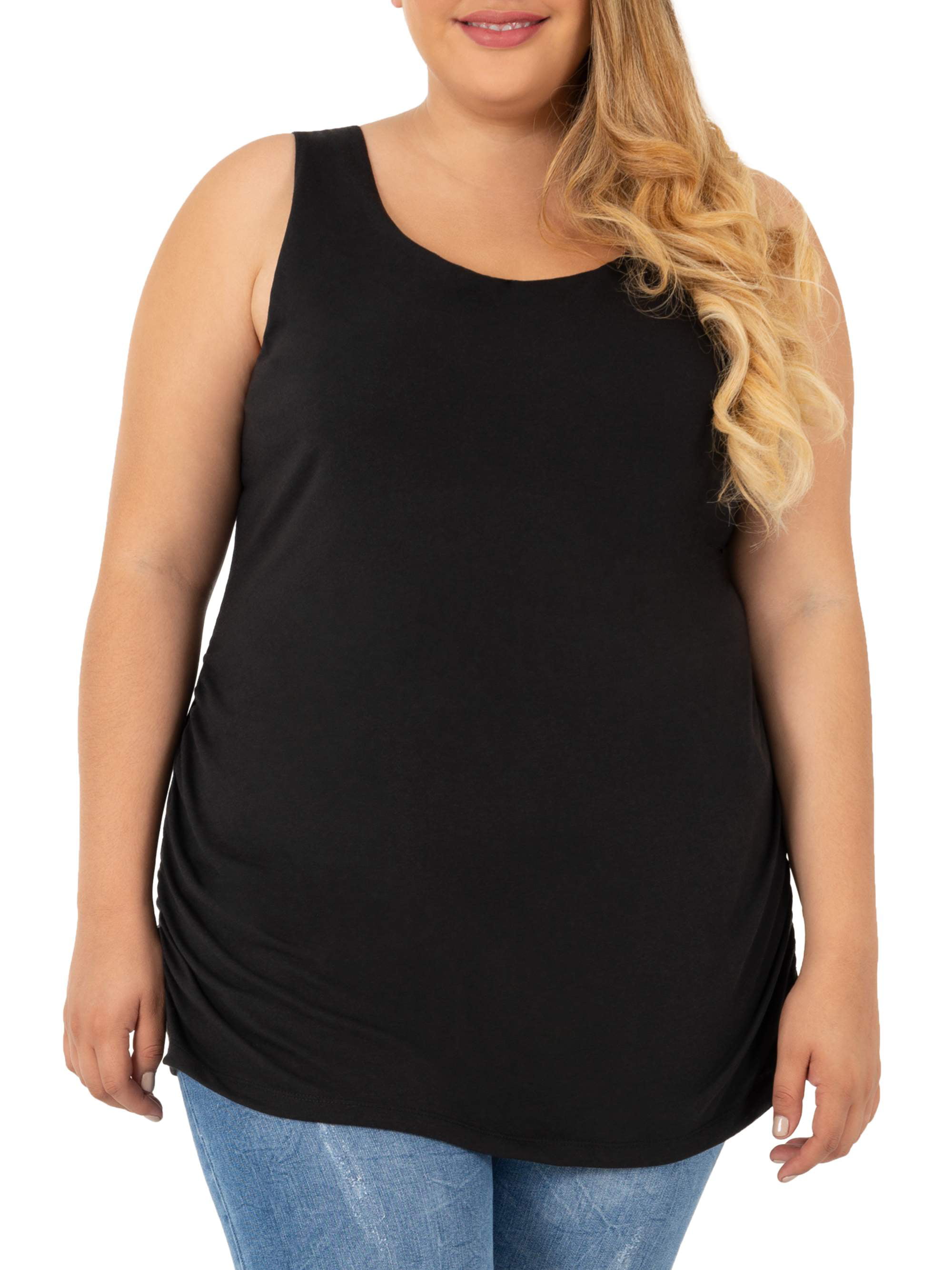 Women's Plus Size Shirred Side Tank with Light Shelf Bra - Walmart.com