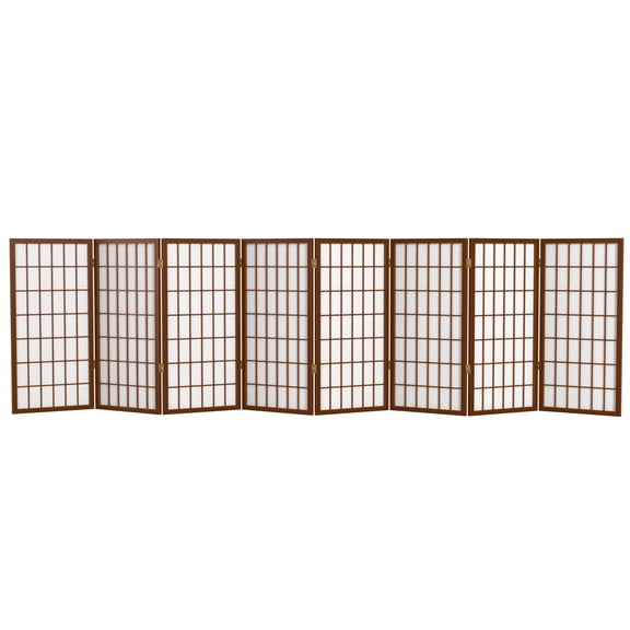 Red Lantern 3 ft. Short Window Pane Shoji Screen - Walnut - 8 Panels