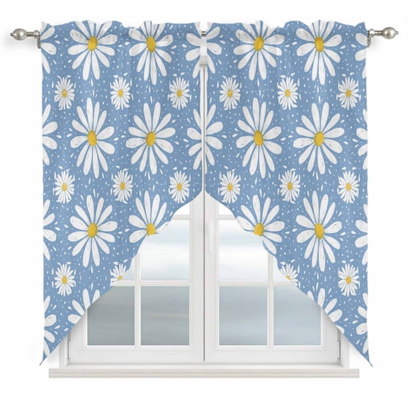 Blue Daisy Swag Curtains for Kitchen/Bedroom/Living Room, Spring Floral Elegant Pastoral Botanical Scalloped Curtains 63 Inch Long, Window Swag Topper Curtains Valances 2 Panels Set 36"x63"