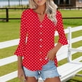 thumbnail image 5 of Edvintorg Womens Tops Polka Dot Flare 3/4 Sleeve Loose Top Fashion V Neck Casual Button Down Shirt Women's Clothing Red M, 5 of 7