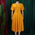 thumbnail image 3 of AURA Womens High Waist A Line Midi Dress Puff Sleeve Round Neck Solid Color Belted Elegant Summer Dress with Zipper, 3 of 10