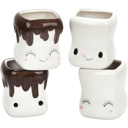 

Modwnfy Marshmallow Shaped Mugs Set of 4 White Ceramic 5 fl oz