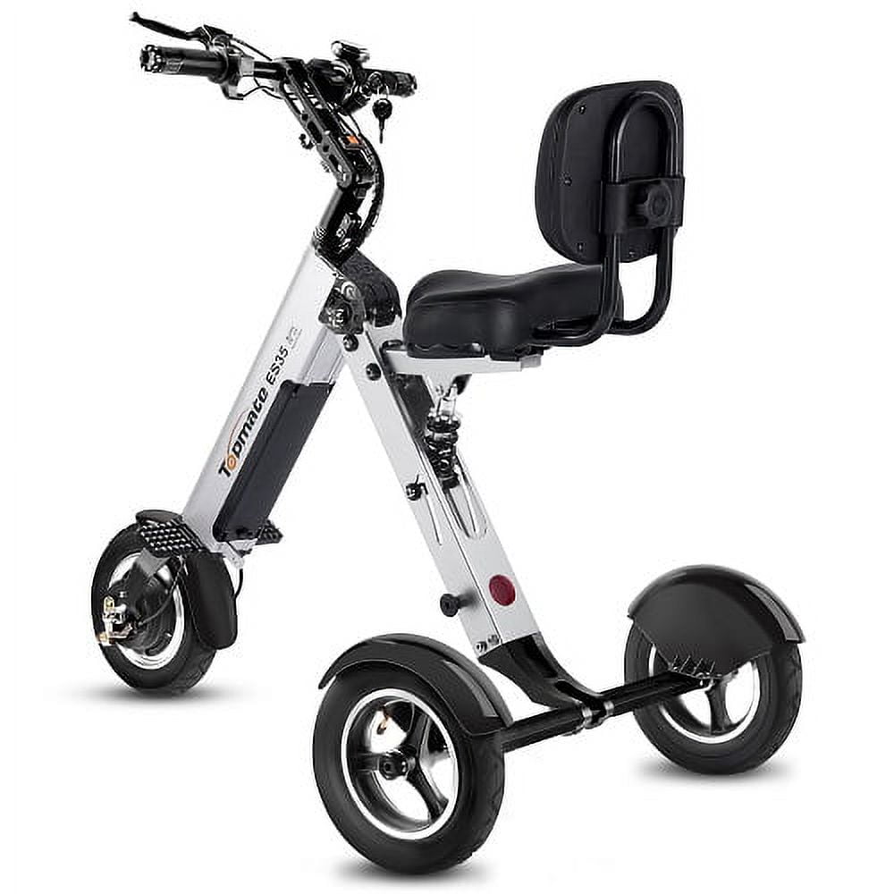 TopMate ES35 Powered Mobility Scooter 3 Wheels Foldable Trike with Backrest Seat for Adults, Lightweight Electric Scooter with Removable 36V 7.8AH Battery, Reverse & Key Switch for Commute and Travel