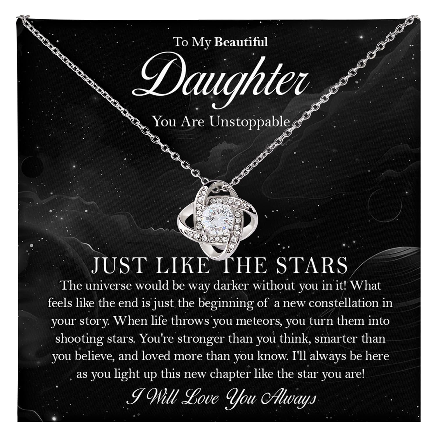 To My Daughter Love Knot Necklace From Dad With Heartfelt Message & Elegant Box, Necklace Daughter, Valentines Day, Graduation, Birthday, Wedding, From Dad #536, White Love Knot Necklace