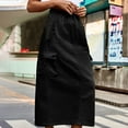 thumbnail image 3 of Cargo Skirts for Women Casual Multi Pockets Button Midi Denim Skirt Elastic High Waist Jean Skirts, 3 of 4