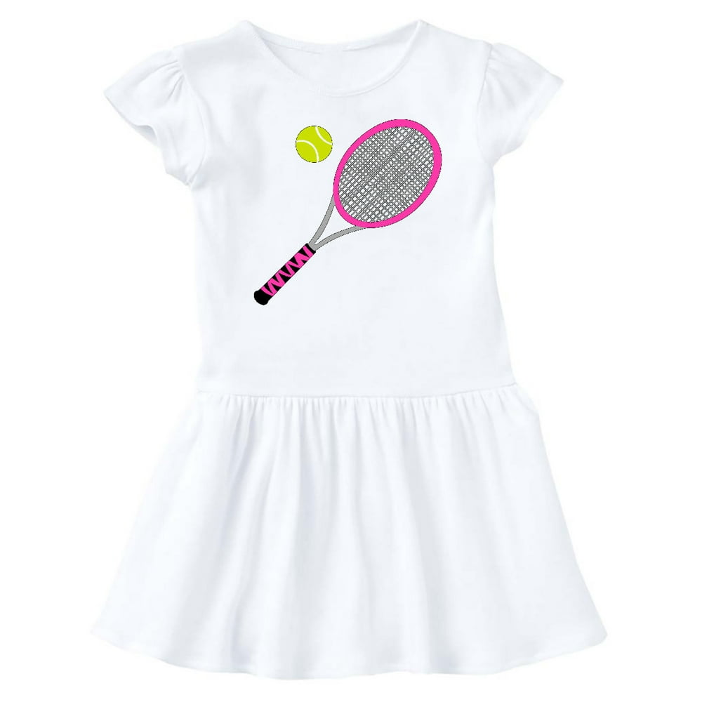 Inktastic Pink Tennis Racket and Ball Infant Dress Female White 12