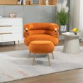 thumbnail image 2 of Accent Chair with Ottoman, Mid Century Modern Velvet Barrel Chair Armchair and Footrest Set, Upholstered Comfy Club Tub Round Arms Chair  for Living Room Bedroom Reading Room, Orange, 2 of 8