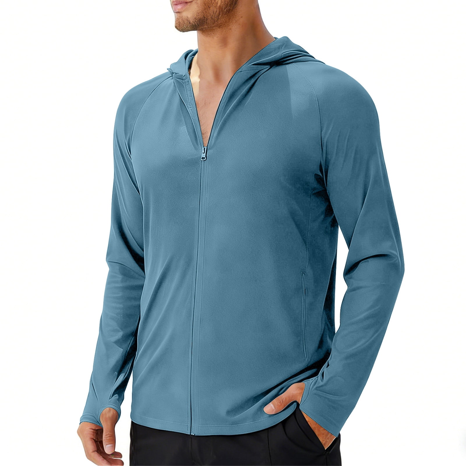 QSAWXQZ Men s Zip up Sun Protection Hooded Jacket UPF 50+ Lightweight Long Sleeve Quick Dry Outerwear for Fishing Hiking M
