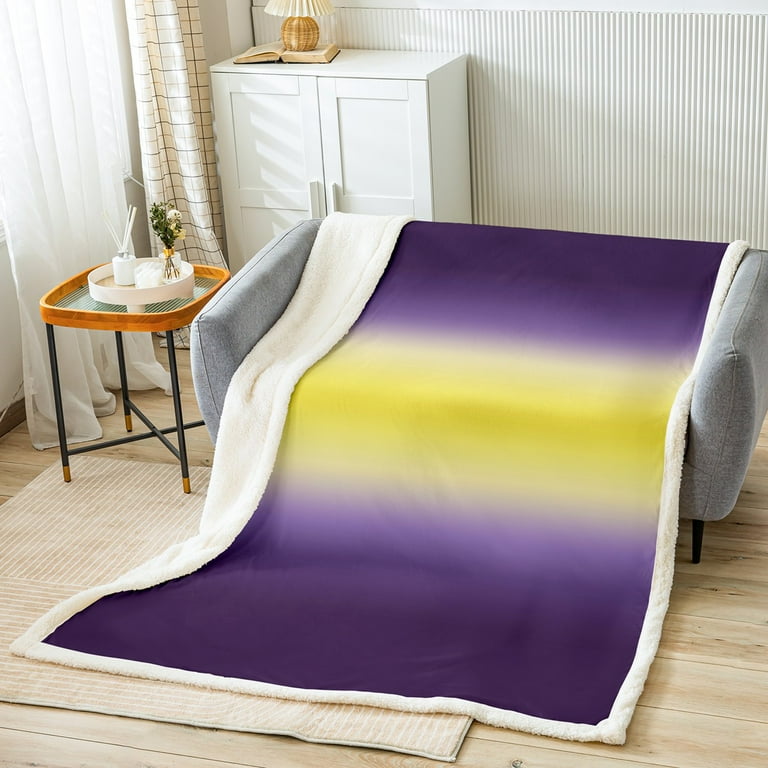 YST Yellow and Purple Fleece Blanket Watercolor Rainbow Colorful Throw Blanket Light Yellow and Deep Purple Ombre Fuzzy Blanket Modern Boho Abstract