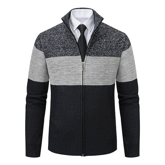 Maoxin Men's Jacket Men's And Winter And Thick Sweater Knitted Sweater Stand Up Collar Cardigan Color Blocking Outerwear Sweater Dark Gray XL