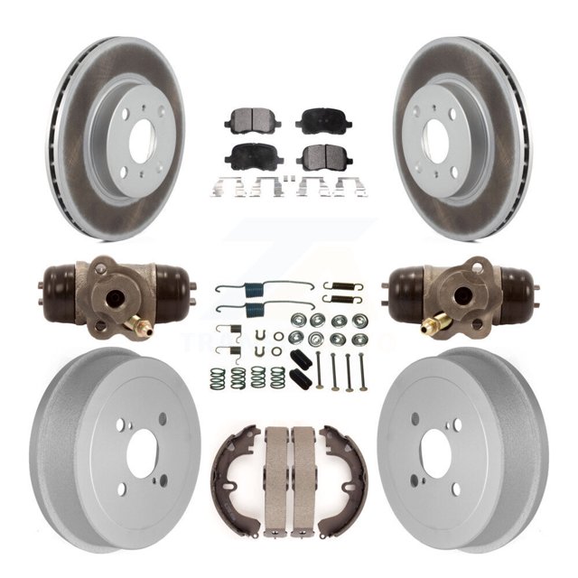 Transit Auto Front Rear Coated Disc Brake Rotors Semi-Metallic Pads and Drum Kit (9Pc) for Car Toyota Corolla Non-ABS KGF-101724