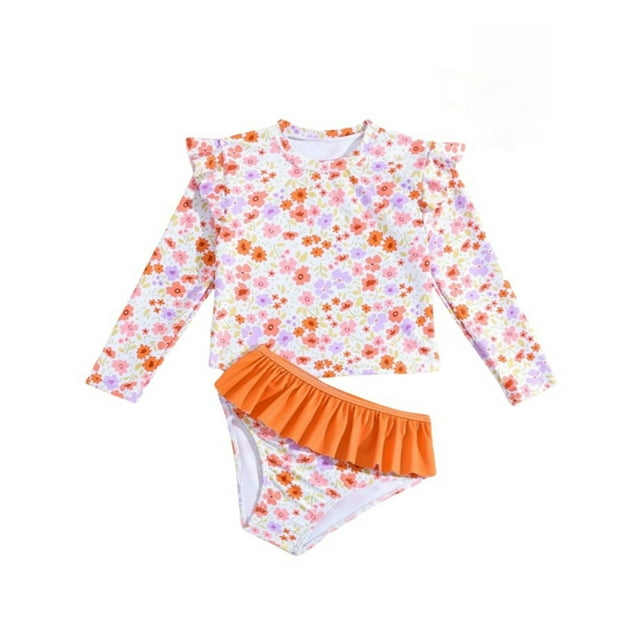 Maillot de Bain anti-UV pour Fille, Manches Longues, Protection Solaire, 6-7 Ans