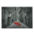 thumbnail image 1 of Black and White Cutting Board, Red Umbrella on a Dark Narrow Street in Tuscany Italy Rainy Winter, Decorative Tempered Glass Cutting and Serving Board, Large Size, Light Brown, by Ambesonne, 1 of 1
