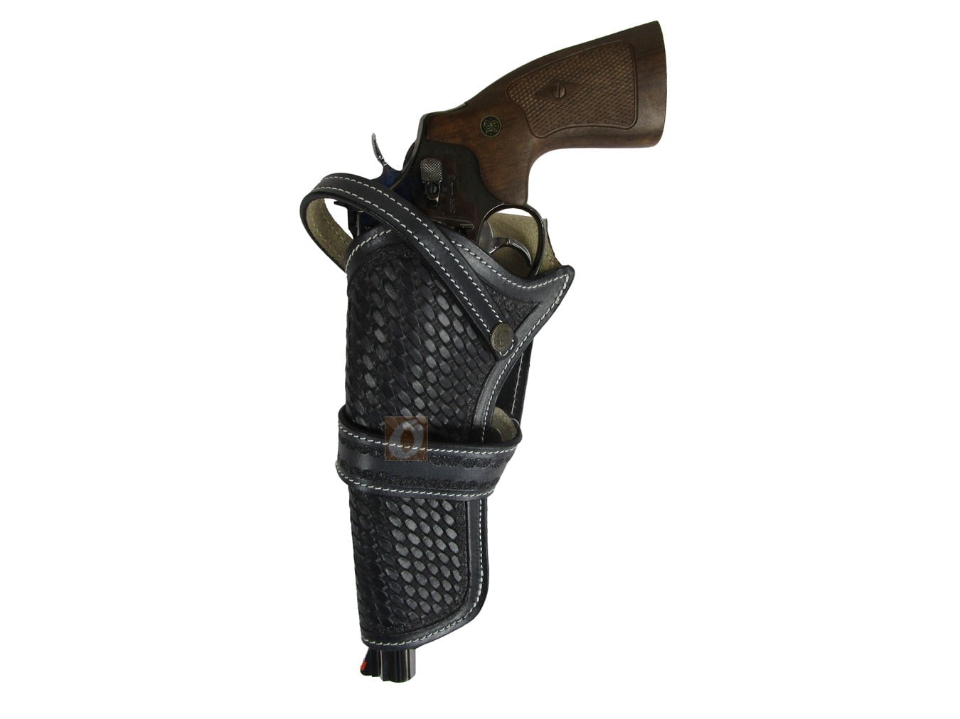 Leather Holster Basket Tooled Long Barrel Western Gun Cover Black Color - Left Handed
