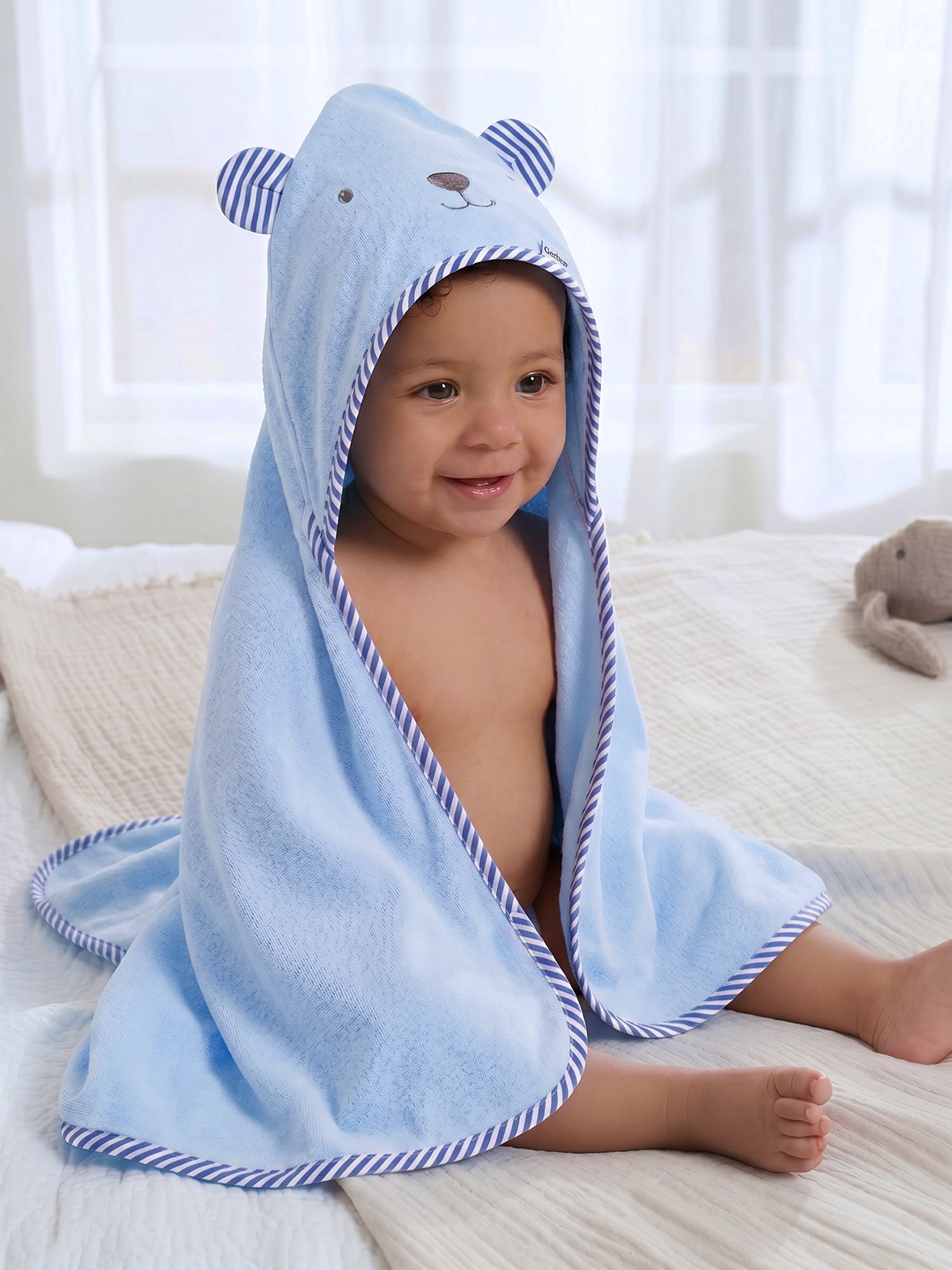 Gerber Baby Boy Blue Absorbent Hooded Towel, One Size