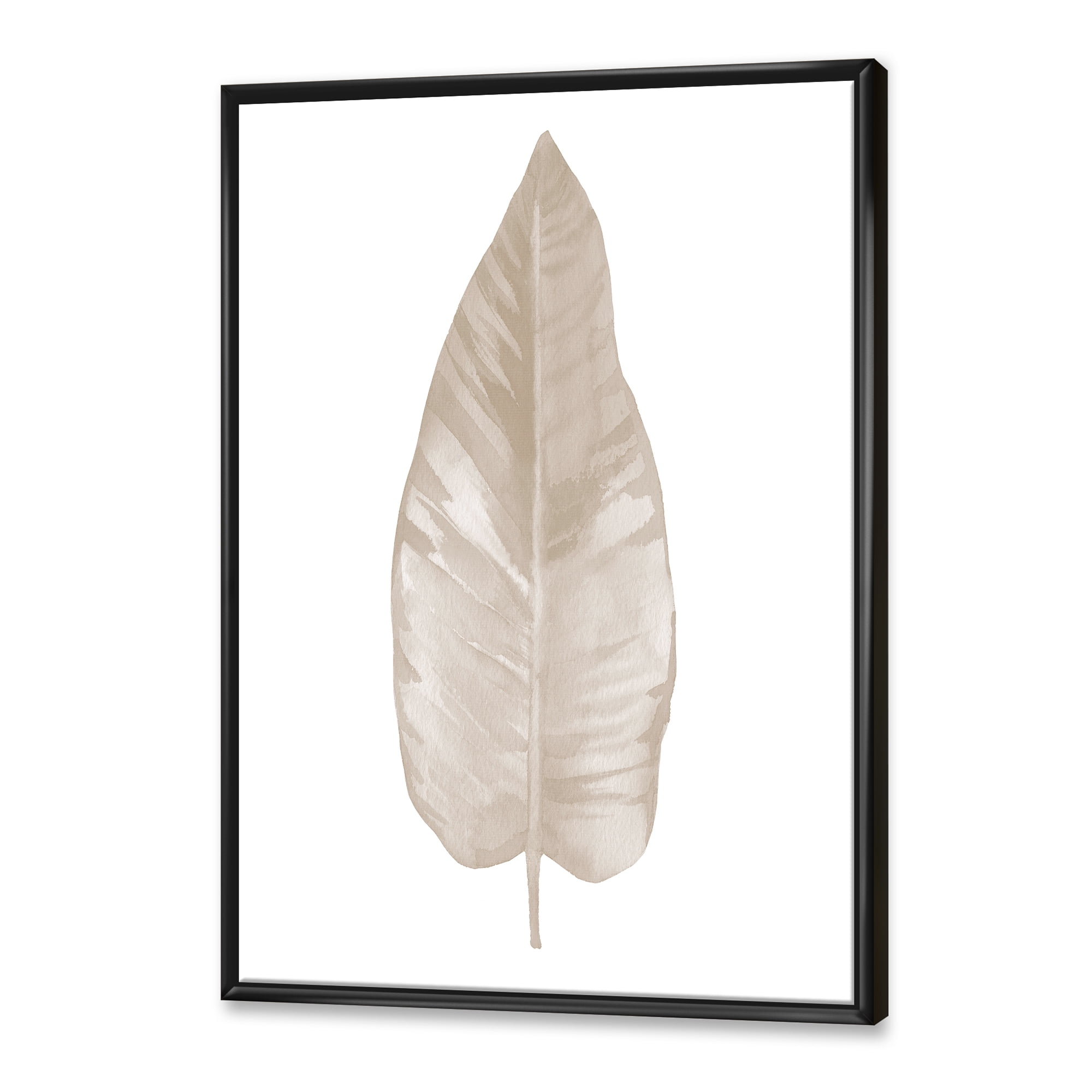 Designart 'Dried Leaf Plant Beige On White Background' Traditional Framed Canvas Wall Art Print