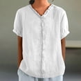 thumbnail image 2 of Womens Shirts Cotton Linen V Neck Short Sleeve Summer Tshirts Shirts for Women White Xl, 2 of 4