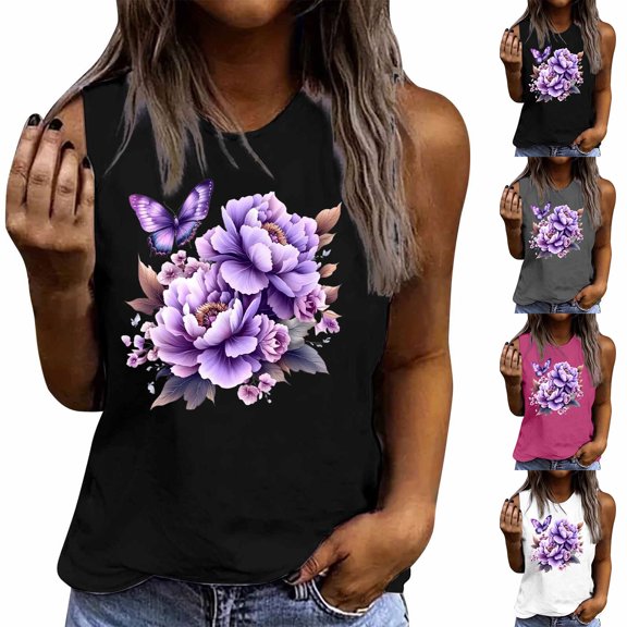 Wiyuqeen Sleeveless Tops for Women Crew Neck Boho Floral Print Shirts Casual Summer T Shirts Loose Fit Tank Tops Make in USA