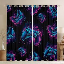 Homewish Teens Futuristic Gamepad Black Out Curtains, Game Console Lover Curtains Pack of 2 (42x63 Each), Cartoon Game Player Bedroom Curtains, Black Blue Black Out Curtains Room Decor