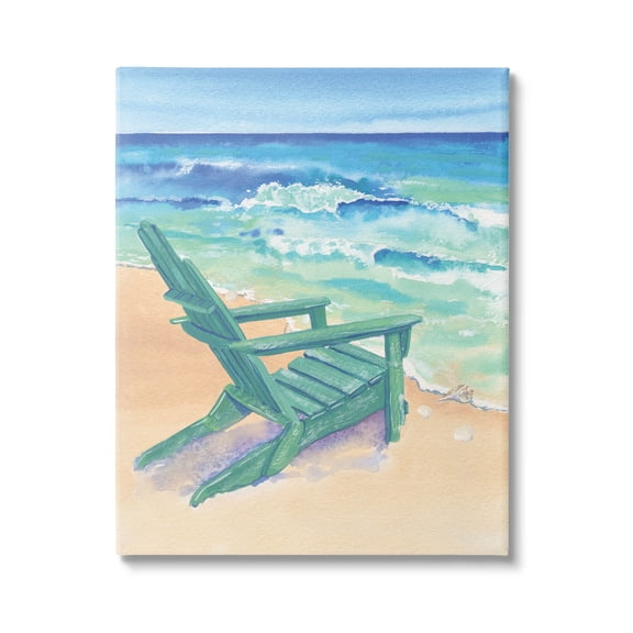 Stupell Industries Rolling Beach Waves Chair Painting Gallery Wrapped Canvas Print Wall Art, Design by Erica Christopher