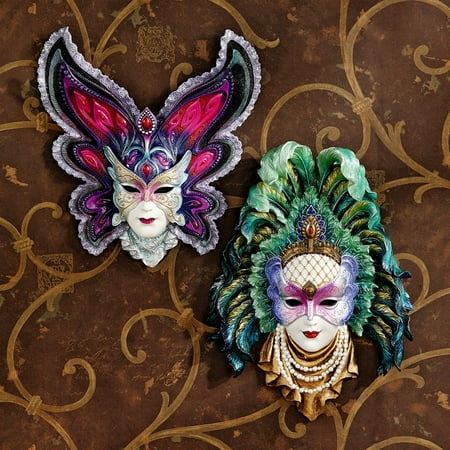 Maidens of Mardi Gras Wall Mask Sculptures: Butterfly Maiden & Peacock Princess