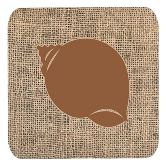 Shell Burlap and Brown Foam Coasters, Set - 4