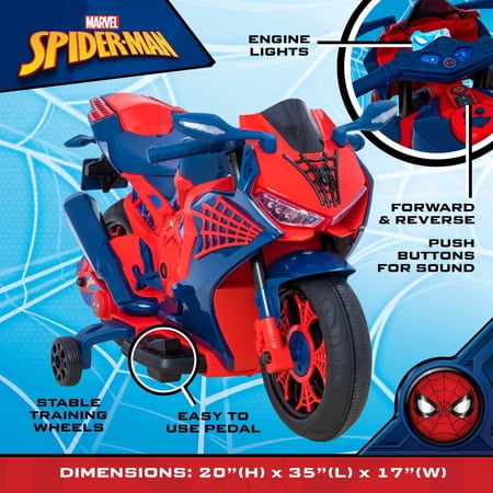 SPIDER-MAN 6V SPIDERMAN MOTORCYCLE, BATTERY RIDE ON TOY, FOR KIDS, AGES 3+