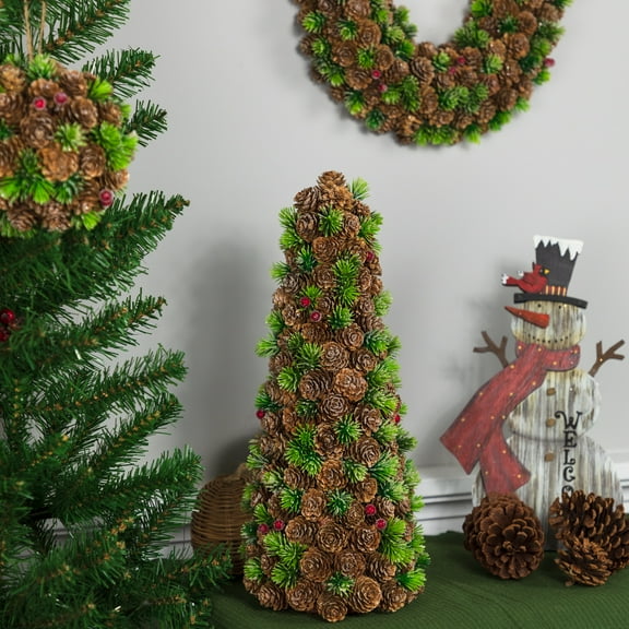 Northlight Mini Pinecone and Frosted Wild Berries Christmas Cone Tree - 15"