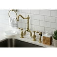 thumbnail image 2 of Kingston Brass KS7757TALBS Tudor Two-Handle 3-Hole Deck Mount Bridge Kitchen Faucet with Brass Side Sprayer in Brushed Brass, 2 of 7